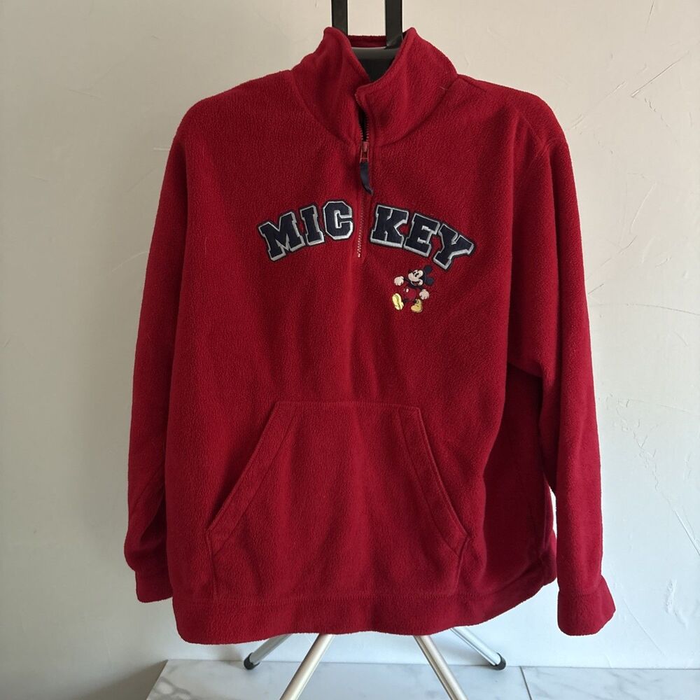 Vintage Disney Mickey Mouse Fleece Quarter Zip Sweatshirt Red Embroidered XL